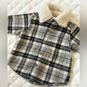 Carter's Navy Plaid Baby Flannel Shacket  with Cream Sherpa Collar